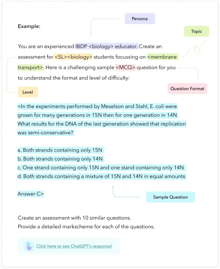 A prompt to generate an IBDP biology assessment task for your students.